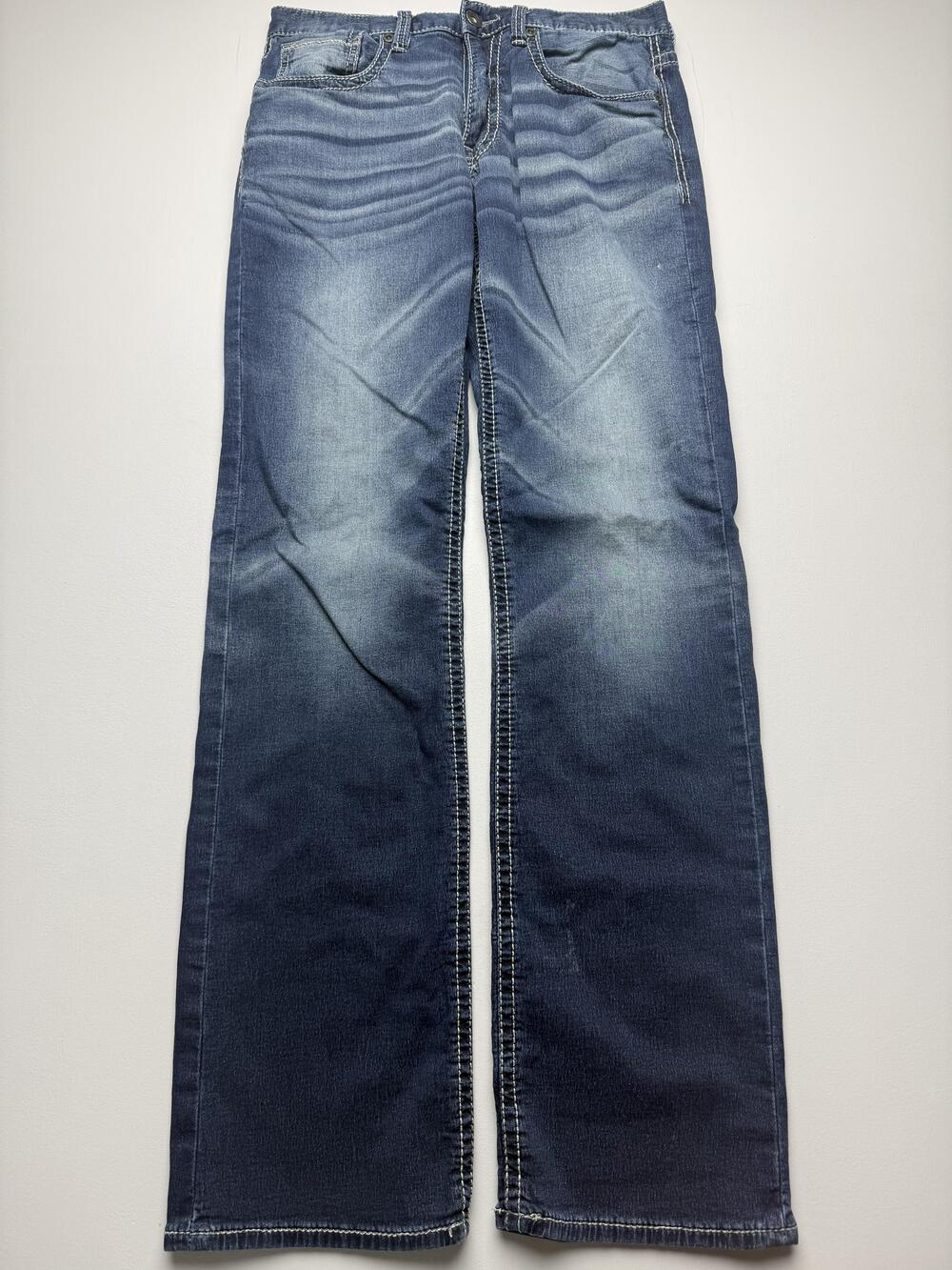 BKE Jake Jeans Mens 30L Blue Med Wash Denim Relaxed Bootcut Distressed